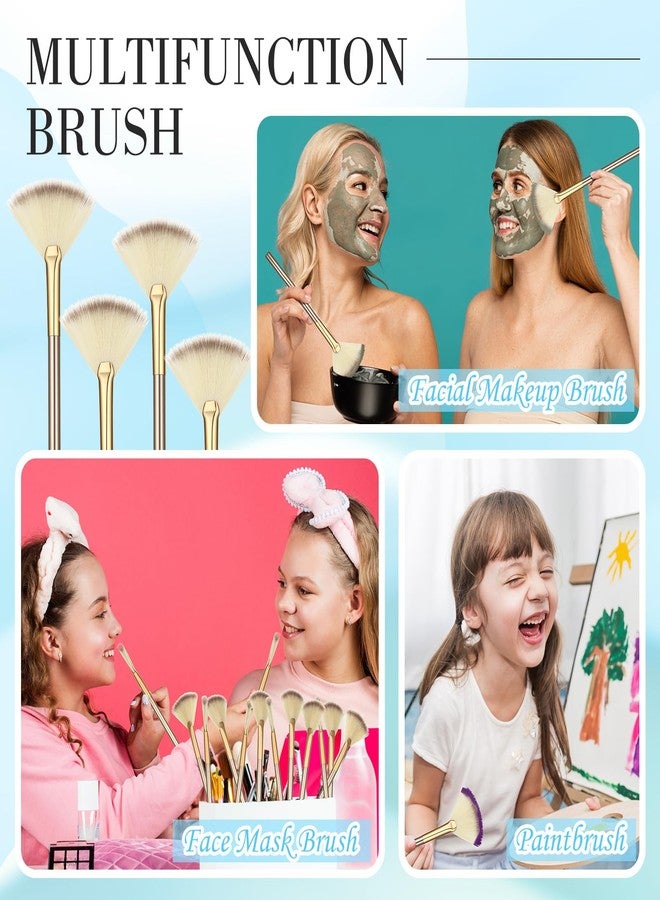 Ziliny 12 Pcs Soft Facial Fan Brush Blush Makeup Brush Face Mask Acid Applicator Multi Use Cosmetic Tools for Peel Mask Makeup for Mud Cream(Champagne) - Image 5